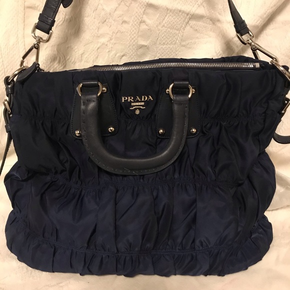 PRADA BAG/GAUFRE LEATHER HOBO BAG BLUE - Picture 1 of 16